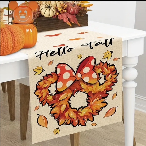 13x72 Table Runner Disney Minnie Mickey Mouse Fall Leaves Fabric Mantel scarf - Picture 3 of 5